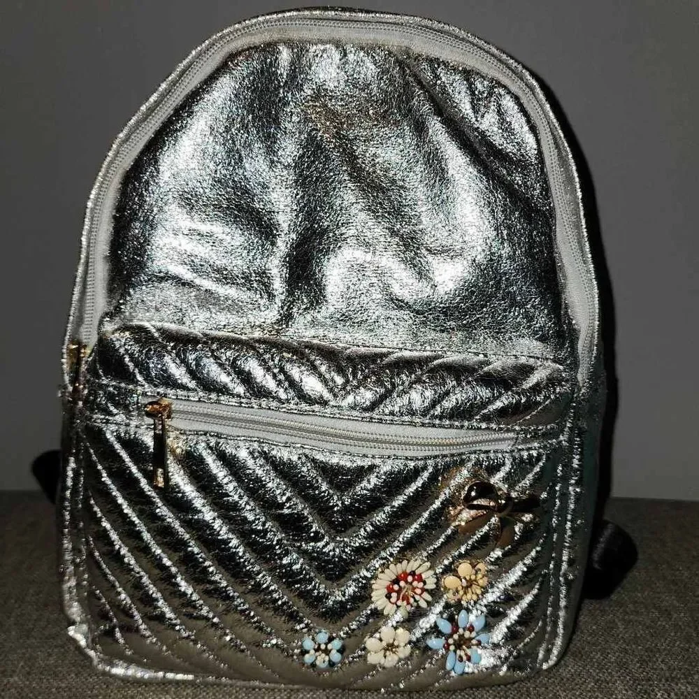 Olivia Miller Silver Backpack Purse